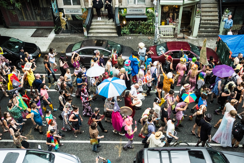 A Gay Pride Parade as seen from the East Village