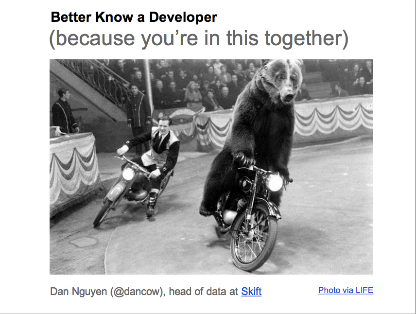 Better know a developer, because you're in this together